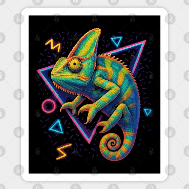Retro Neon Veiled Chameleon Magnet by Reptiq's Store